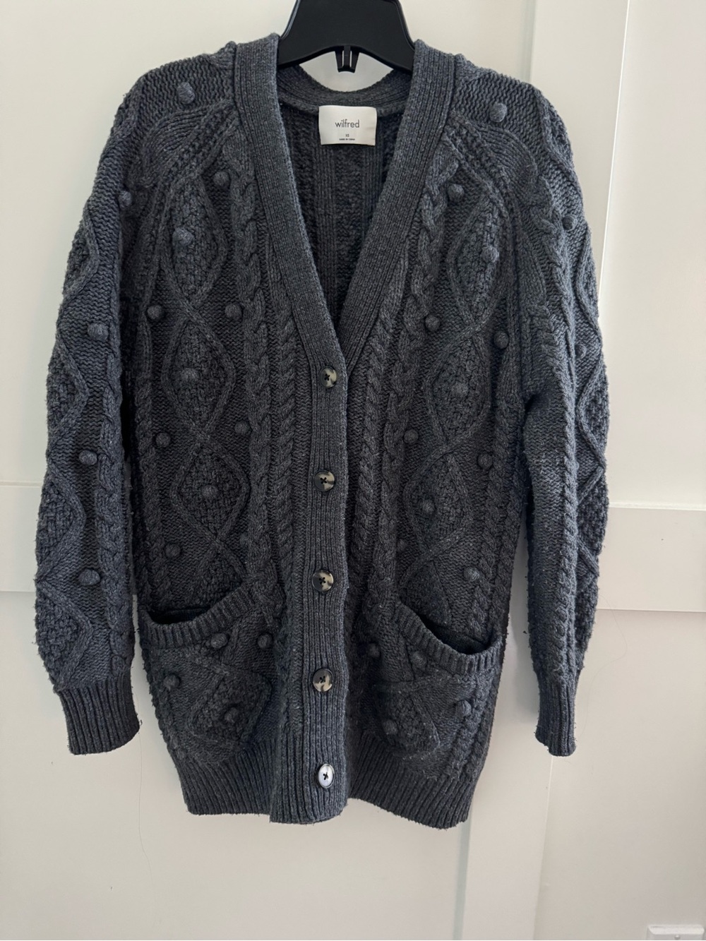 Aritzia Alp Wilfred Cable Knit Cardigan size XS on charcoal colour